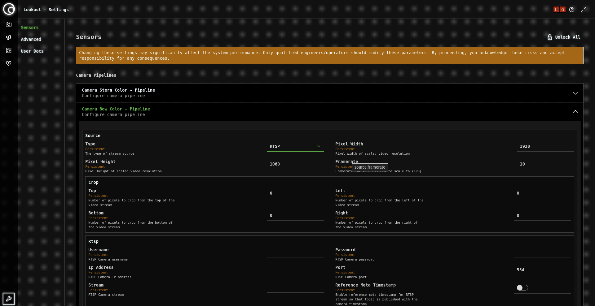 Camera pipeline configuration interface