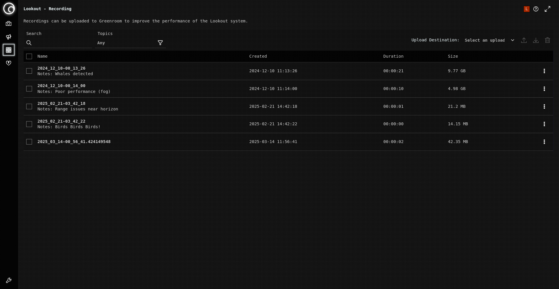 Recordings management interface